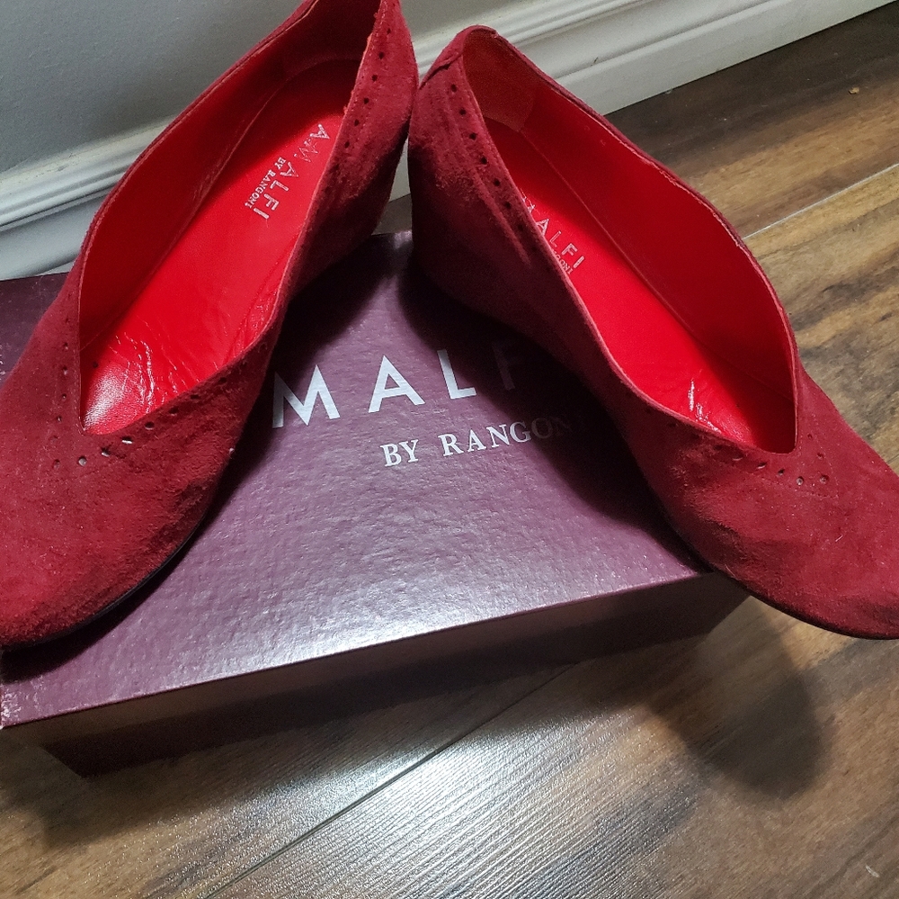Red suede wedges